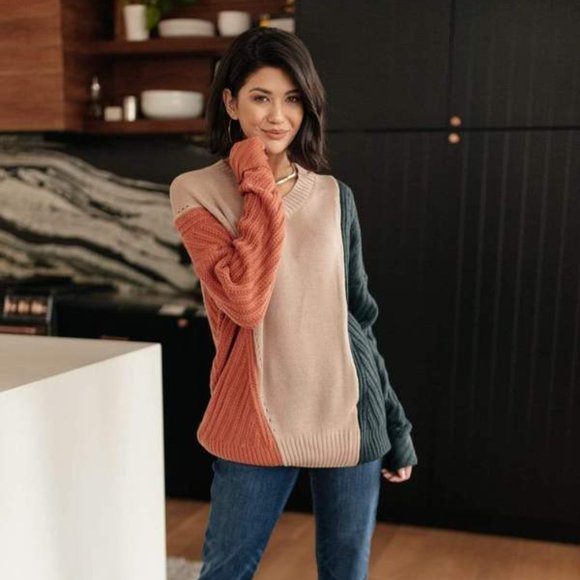 Women Top Sweater V-shaped Neckline Color Peach - Picture 2 of 6